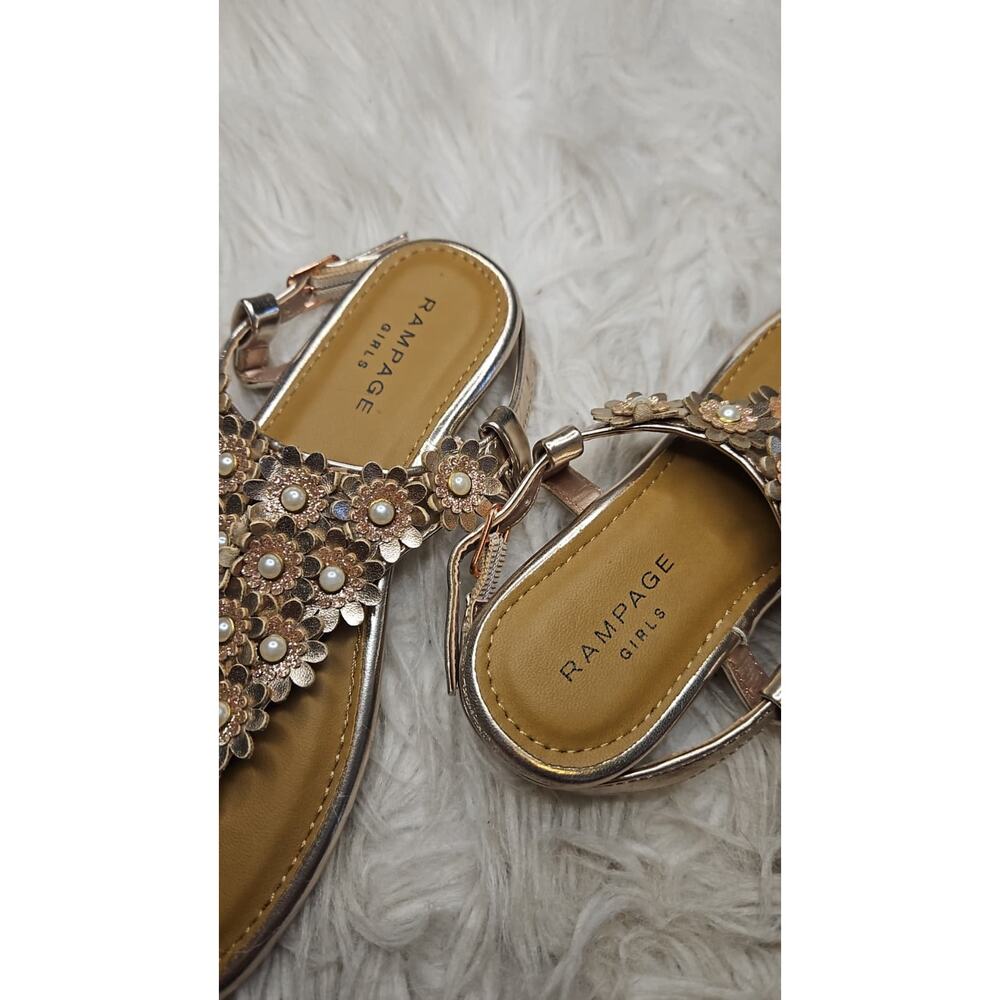 Rampage Girls Floral Pearl Sandals - Rose Gold Metallic - Size 1 - Picture 5 of 5